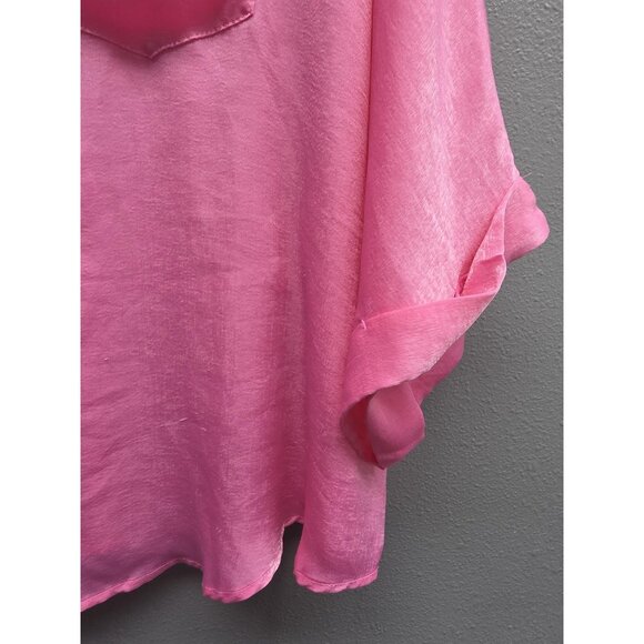 Andree By Unit Shirt Womens Large Pink Sheer Oversized Blouse Button Pocket Top - Picture 4 of 10